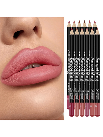 12 Colors Smooth Matte Lip Liner Pencil Waterproof Long Lasting Non-Fade Lip Contour Pen Natural Nude Brown Shades