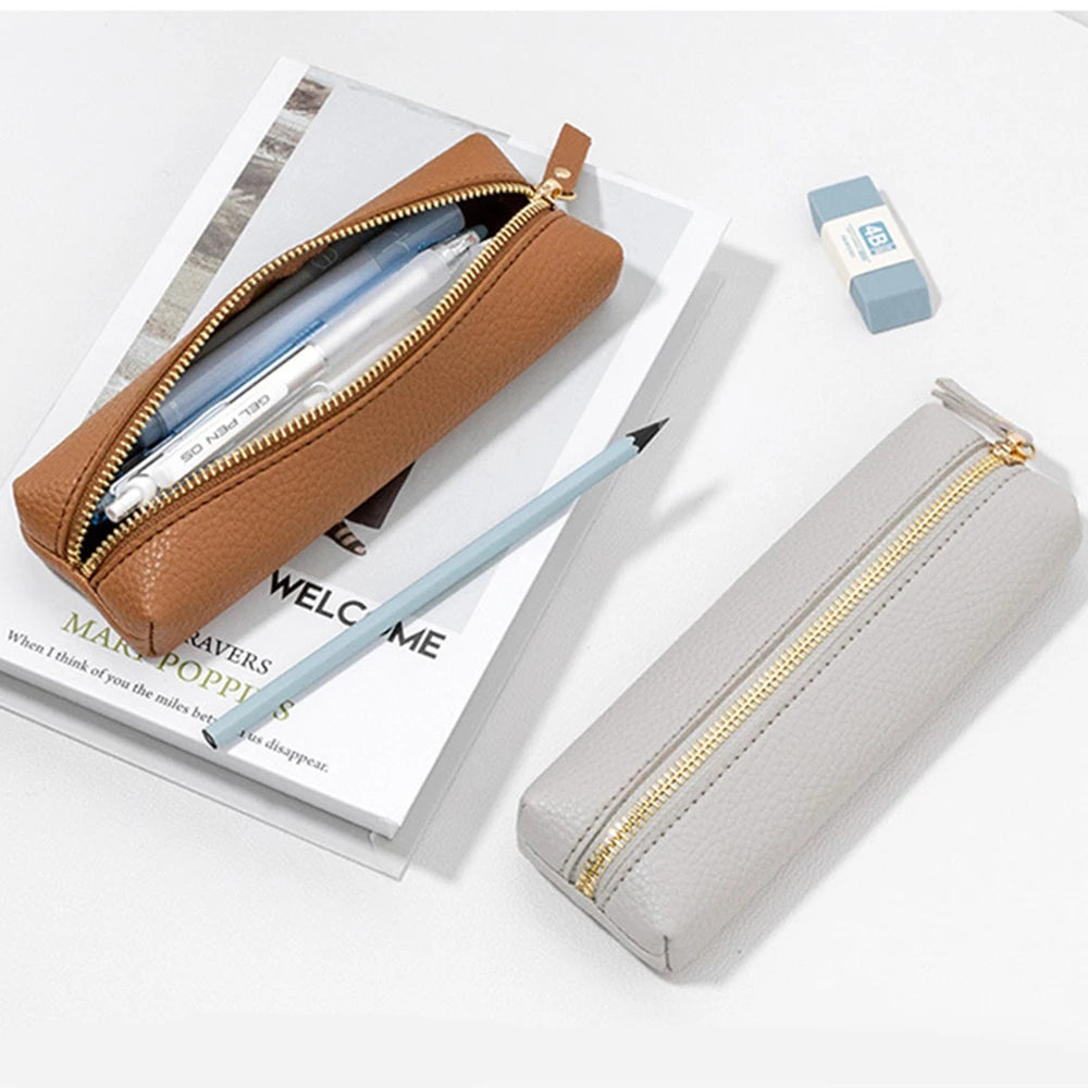 Travel Luxury PU Leather Engrave Name Cosmetic Bag Zipper Fashion Small Make Up Bag Business Pen Pouch Versatile Storage Bags