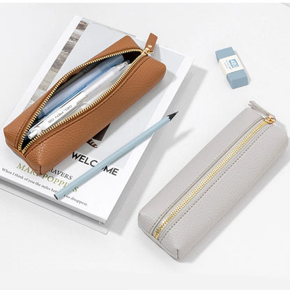 Travel Luxury PU Leather Engrave Name Cosmetic Bag Zipper Fashion Small Make Up Bag Business Pen Pouch Versatile Storage Bags