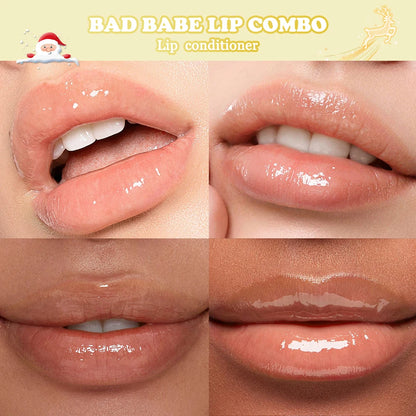 Christmas Gift 3Pcs Glossy Lip Gloss Set Strawberry Lip Balm And Lip Gloss Combo Long Lasting Hydrating Plump Lips