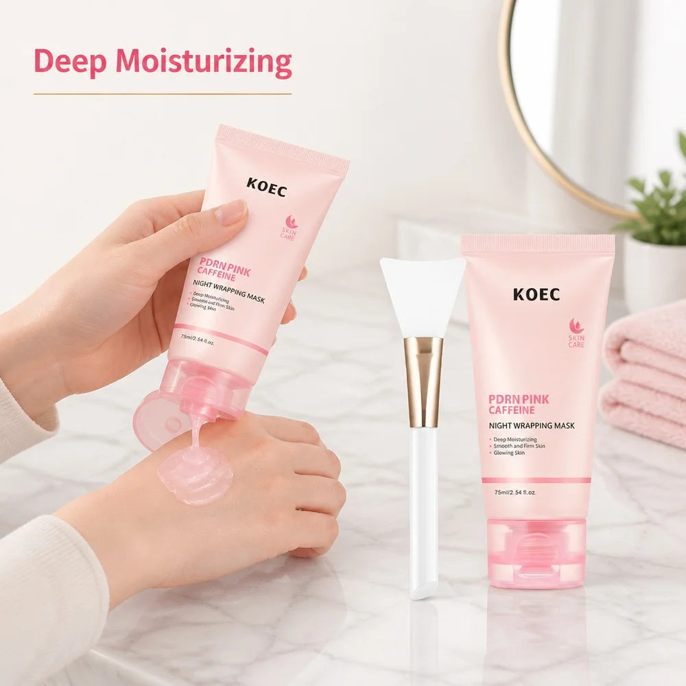 Ship from US KOEC PDRN Pink Caffeine Overnight Face Mask, Sleeping Wrapping Mask, Night Facial Mask, Moisturizing Skin Care, Hydrating Beauty Care for All Skin Types