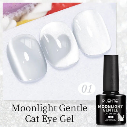 PUENTE 7.5ML Nude Shade Ceramic Cat Eye Gel Nail Polish Shiny Moonlight Cat Eye Gel Soak Off UV Semi-Permanent Nail Art Varnish