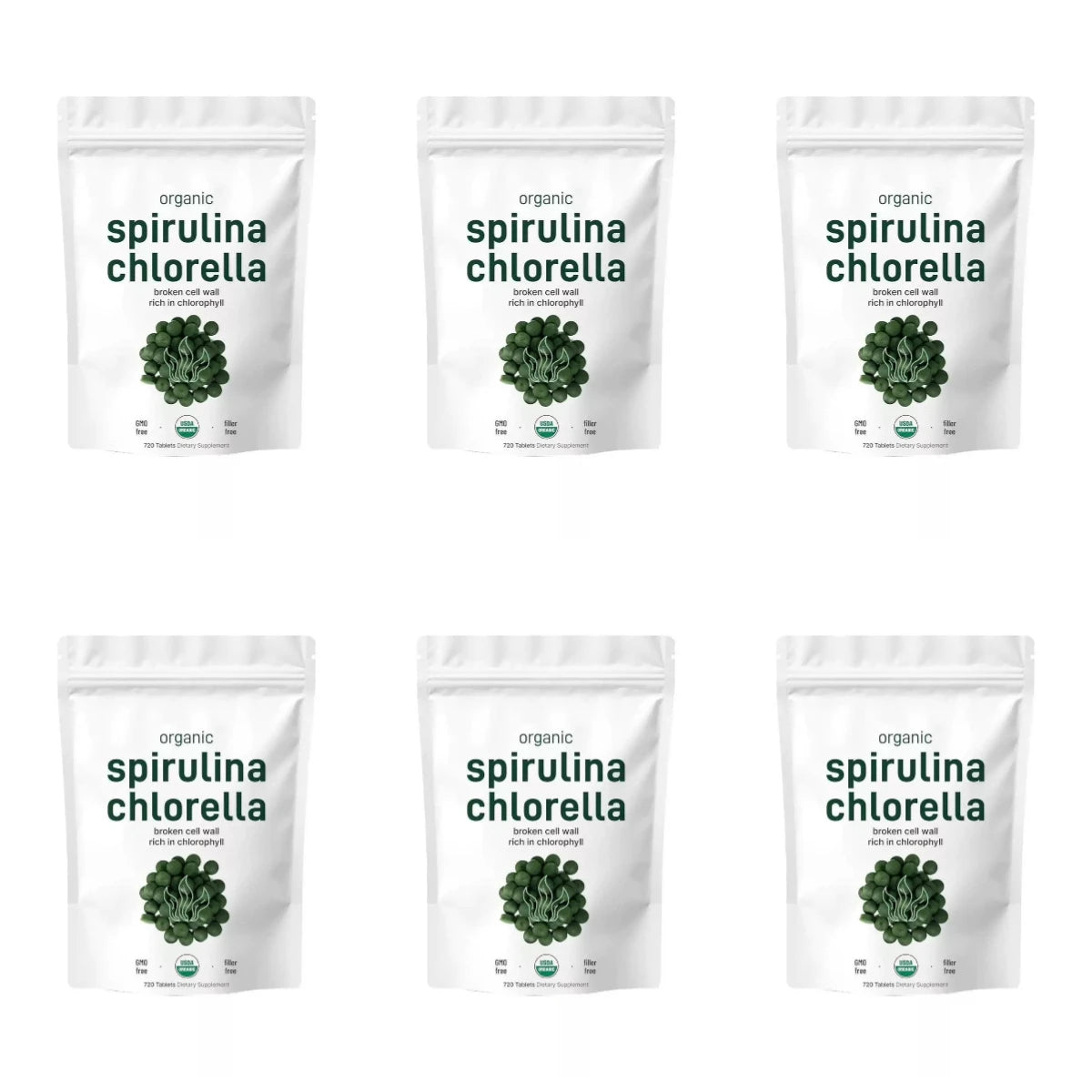 Organic Spirulina & Chlorella 720 Tablets – Broken Cell Wall, Chlorophyll Rich, Supports Daily Energy, Immunity & Vitality