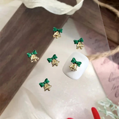 Gold Silver Christmas Bell Nail Art Accessories Winter Bow Alloy Exquisite Nail Charms Jewelry Luxury Manicure Decorations Parts