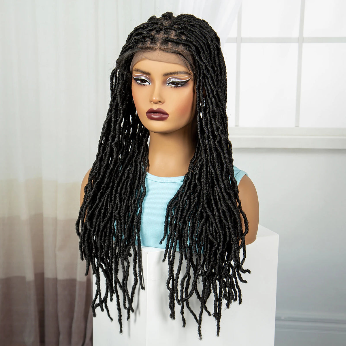 24Inch Full Lace Locs Braided Wigs with Baby Hair Lace Frontal Synthetic Braids Wigs for Black Women Natural HD Lace Braids Wigs