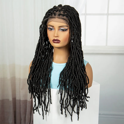 24Inch Full Lace Locs Braided Wigs with Baby Hair Lace Frontal Synthetic Braids Wigs for Black Women Natural HD Lace Braids Wigs