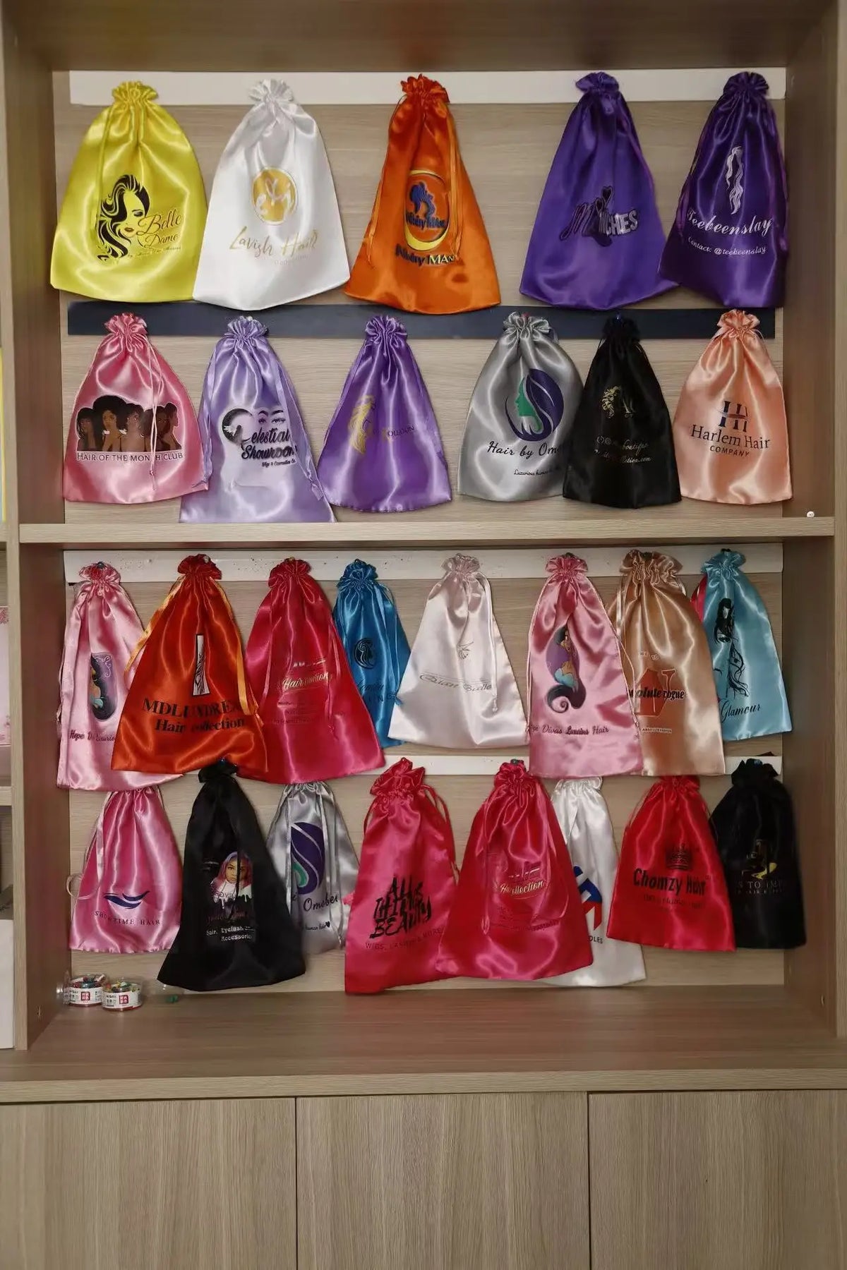 10PCS Custom Satin Bags Hair Bags Luxury Goods Silk Packaging Drawstring Pouches Makeup Case Shoes Cloth Wigs Storage Bag