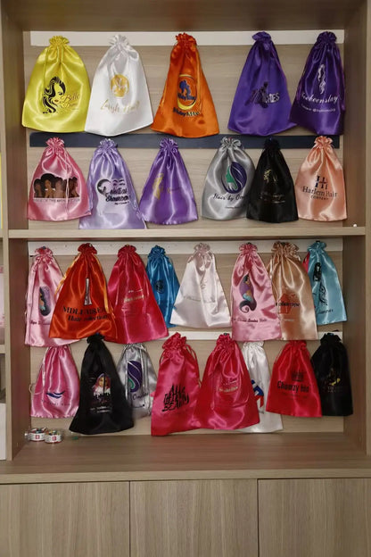 10PCS Custom Satin Bags Hair Bags Luxury Goods Silk Packaging Drawstring Pouches Makeup Case Shoes Cloth Wigs Storage Bag