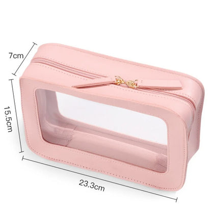 LUSQI Minimalist Transparent PVC Waterproof Cosmetic Leather Makeup Bag Travel Portable Toiletry Bag