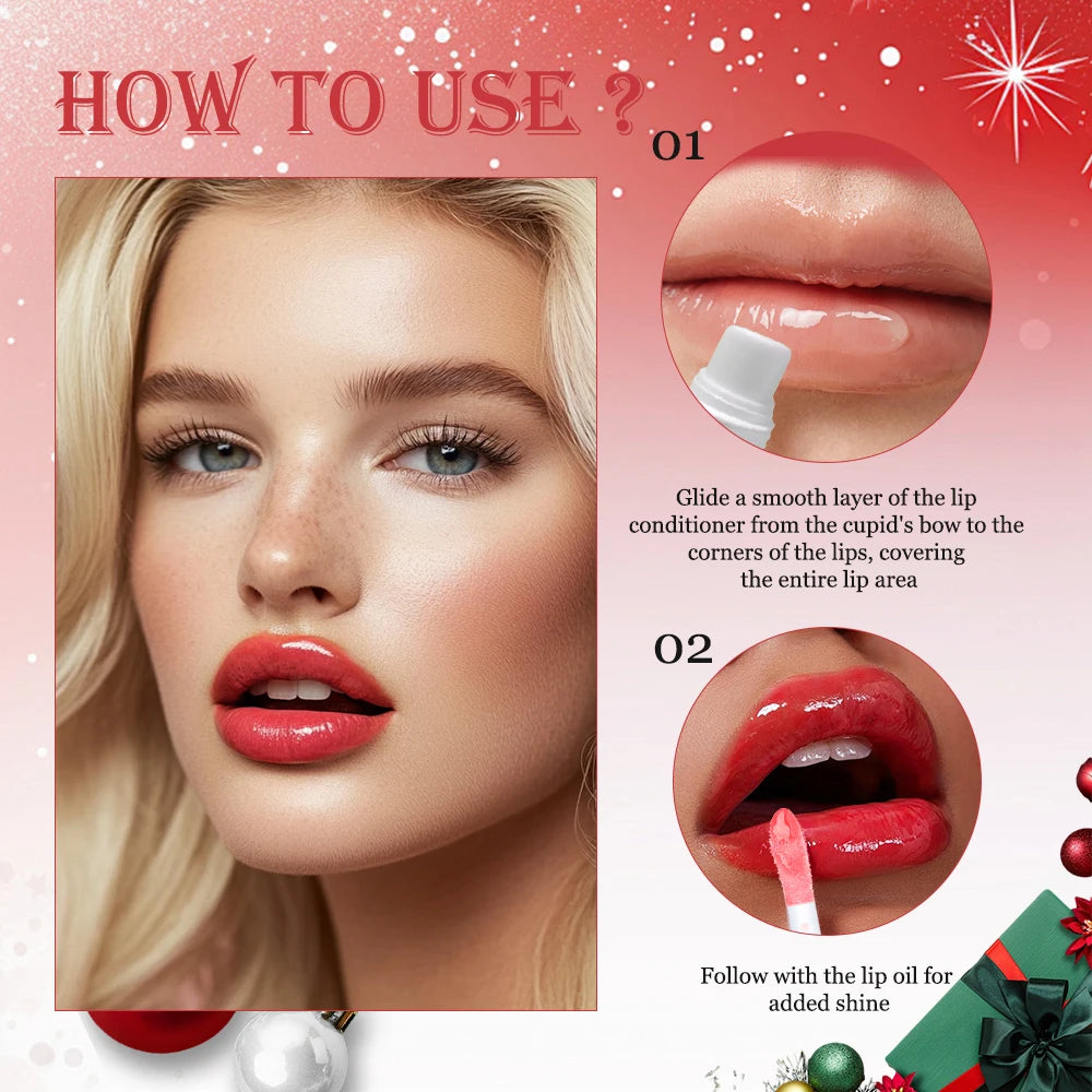 Christmas Gift 3Pcs Glossy Lip Gloss Set Strawberry Lip Balm And Lip Gloss Combo Long Lasting Hydrating Plump Lips