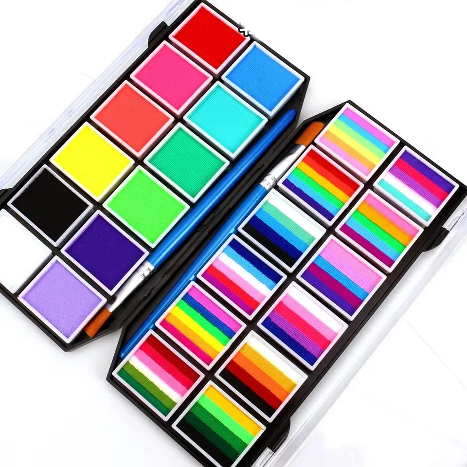 Professional Body Art 12 Colors Pastel Neon UV Color Rainbow Split Cake Face Paint Palette for Halloween Christmas
