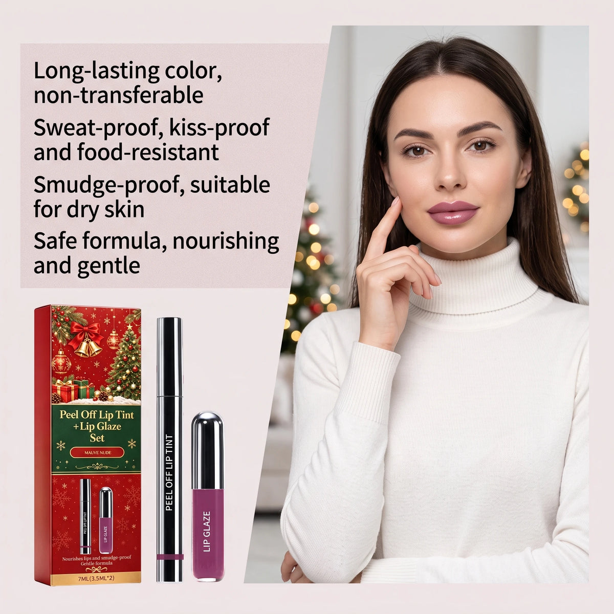 Christmas Peel Off Lip Tint Set Smudge Proof Easy Apply Nourishing Comfortable Wear Festive Long Lasting Lip Stain With Glaze