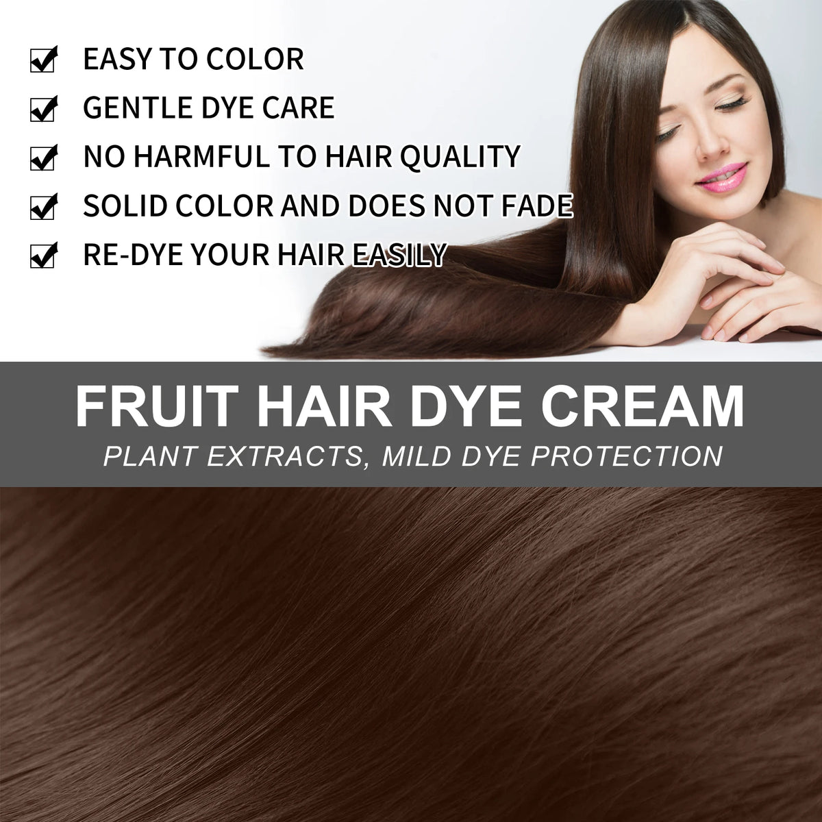Fruit and Vegetable Hair Cream, Naturally Gentle, Long-Lasting, Does Not Damage Scalp or Hair, Easy to Color, Black Hair Cr