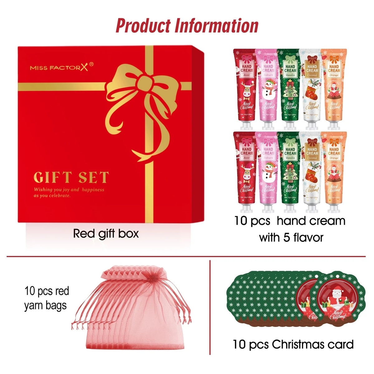 30PCS/Box Christmas Gift Box, Hand Cream in Bulk, Smooth Hand Skin, Christmas Cards and Gift Gauze Bags, Gifts for Women