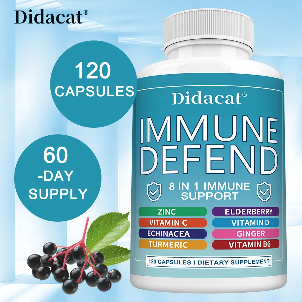 8 in 1 Immune Defense Support, Immunity Capsules Supplement with Echinacea, Vitamin C, D, Turmeric Curcumin & Ginger