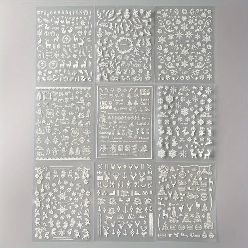 9PCS Nail Stamping Plates Christmas French Xmas Steel Printing Stencil Snowflakes Nail Stamp Templates Nail Art Manicure Tools