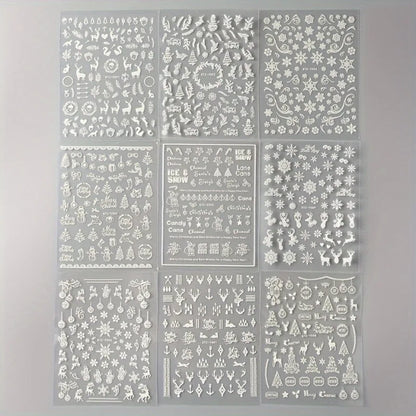 9PCS Nail Stamping Plates Christmas French Xmas Steel Printing Stencil Snowflakes Nail Stamp Templates Nail Art Manicure Tools
