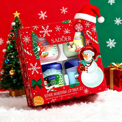 Christmas Lip Balm Set 4Pcs Repair Nourishing Lip Mask Moisturizing Anti-Dry Crack Lip Care Gift Box Alcohol-Free Clear Texture
