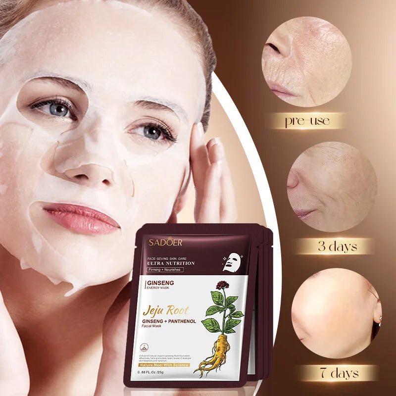 5pcs SADOER Plant Roots Face Mask Ginseng Whitening Facial Masks Moisturizing Firming Hydrating Face Sheet Mask Skin Care