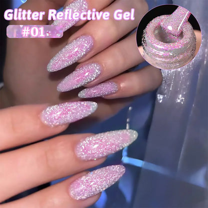 ZH 1-4Pcs 12ML Pink Blue White Green Color Series Ladybug Glitter Gel Nail Polish, Popular Yun Brocade Diamond Gel Polish