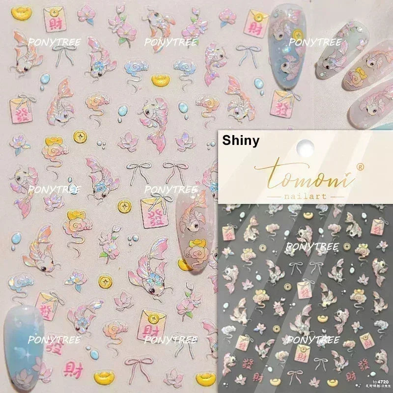 Gold Stamped Shell Conch Scallop Starfish Pearl 5D Embossed Self Adhesive Nail Art Stickers Delicate Ocean Style Manicure Decals
