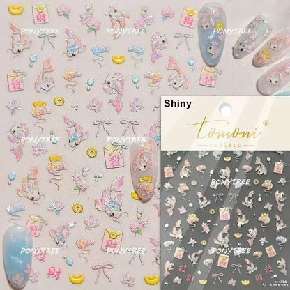 Gold Stamped Shell Conch Scallop Starfish Pearl 5D Embossed Self Adhesive Nail Art Stickers Delicate Ocean Style Manicure Decals
