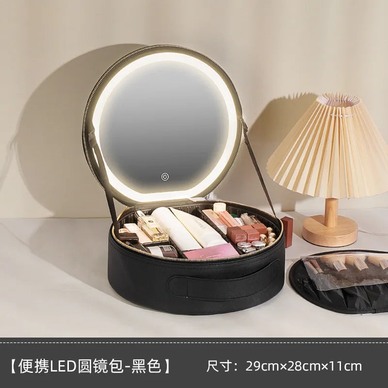 Cosmetic Portable Travel Storage Box With 2000mAh Led Rechargeable Vanity Bags Makeup Case With Led Light Mirror