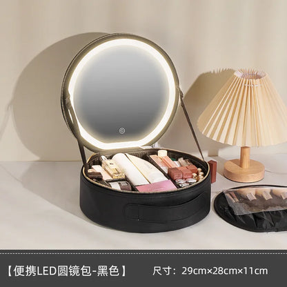 Cosmetic Portable Travel Storage Box With 2000mAh Led Rechargeable Vanity Bags Makeup Case With Led Light Mirror