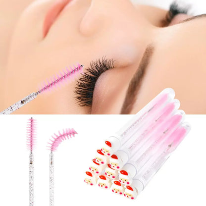 10PCS Christmas Mascara Wand in Tube with 50pcs Nylon Bristles for Eyelash Extension and Replacement Eyelash Brush Eyelash Comb