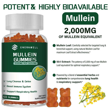 Mullein Gummies 2000mg - Supports Clear Lungs & Respiratory Health, Natural Detoxification, Enhanced Immune Function
