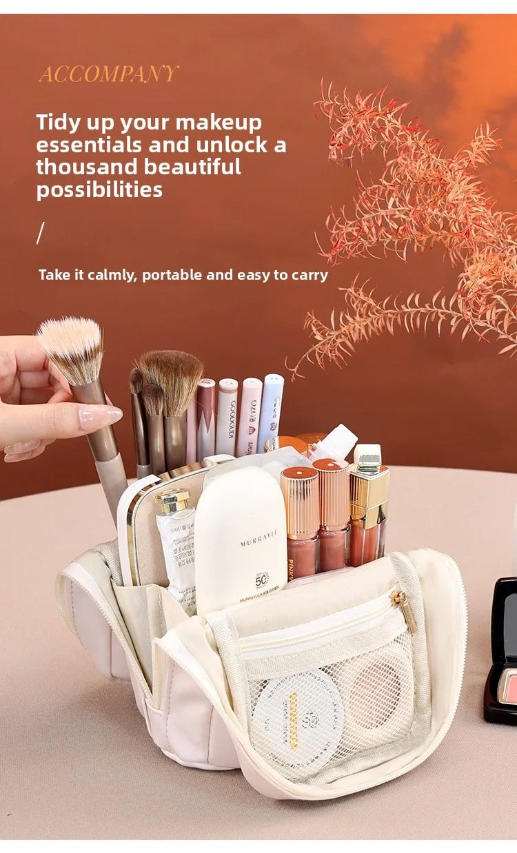 Stand-Up Flap Cosmetic Pouch Portable for Business Trips Makeup Bag Medicine Storage Pouch PU Makeup Brush Storage Cosmetic Bags