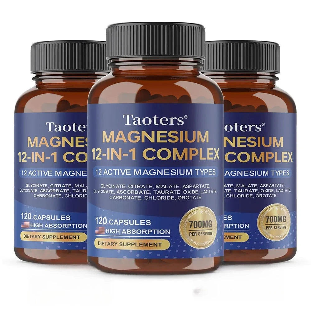Magnesium Capsules for Adults, with Glycinate Citrate Taurate, Support Bone Density, Sleep Quality and Anxiety Relief