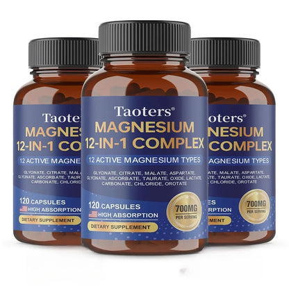 Magnesium Capsules for Adults, with Glycinate Citrate Taurate, Support Bone Density, Sleep Quality and Anxiety Relief