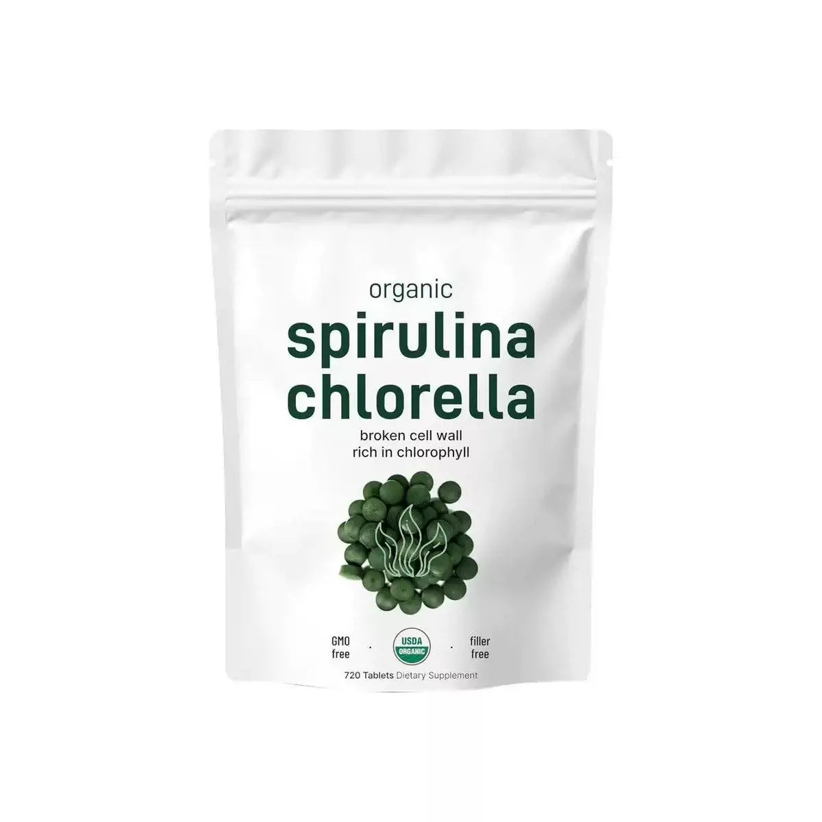 Organic Spirulina & Chlorella 720 Tablets – Broken Cell Wall, Chlorophyll Rich, Supports Daily Energy, Immunity & Vitality