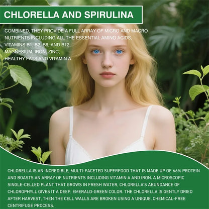 Organic Chlorella & Spirulina 2500mg - Supports Immune Health, Boosts Cellular Energy, Slows Cell Aging, and Aids Detoxification