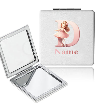 Customized Name PU Handheld Makeup Mirror Cover Dressing Double-Sided Portable Foldable Pocket Cosmetic Mirror
