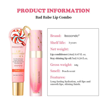 Lip Gloss Duo Combo with Keychain Long Lasting Nourish Plumper Lip Cosmetics Christmas Gift