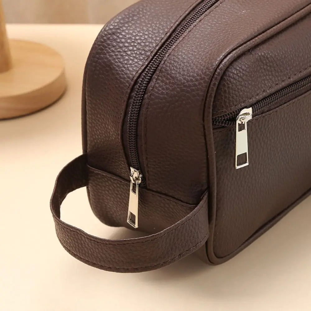 Portable Large Capacity Men Cosmetic Bag PU Leather Cosmetics Organizer Zipper Makeup Bags Travel Storage Pouch Toiletry Bag