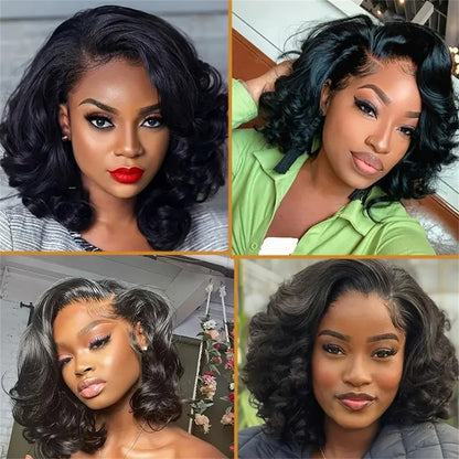 Loose Bouncy Wave Short Bob Wigs Raw Vietnamese Virgin Hair Side Part Body Wave Human Hair Lace Frontal Pre Cut 13x4 Hd Lace Wig