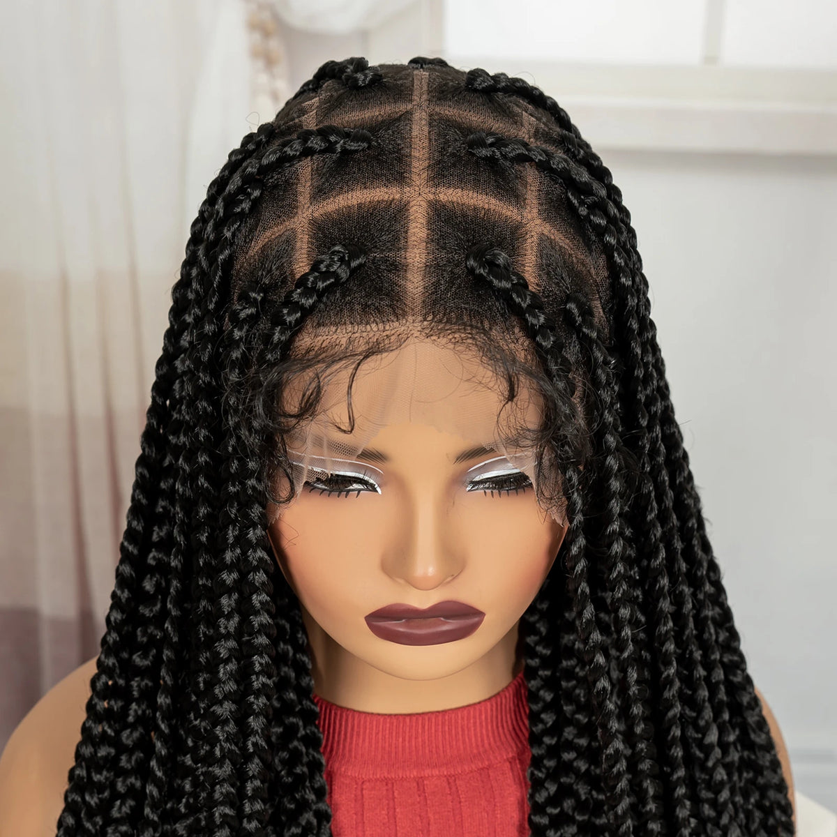 36inch Box Braided Wigs Synthetic Full Lace Braiding Hair Wigs Knotless Lace Frontal Braids Wig with Baby Hair for Black Women