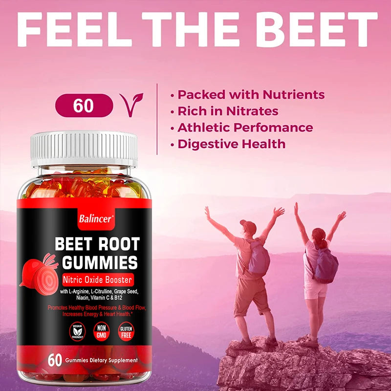 Potent Beetroot Gummies - Supports Blood Pressure and Circulation, Maintains Heart Health, Dietary Supplement, Boosts Immunity