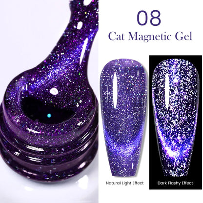 BORN PRETTY 10ml Rainbow Glass Cat Magnetic Nail Gel Polish Sparkling Double Light Reflective Glitter Colorful Laser Varnish