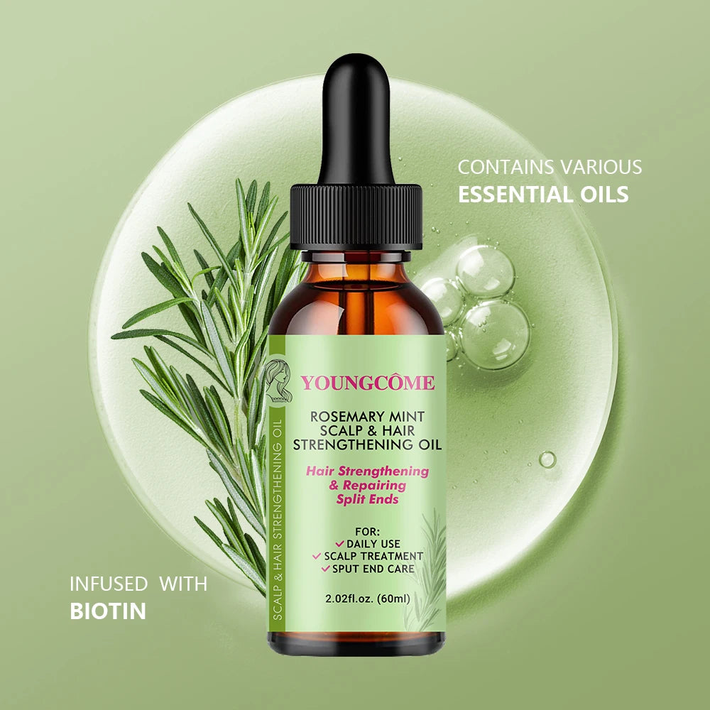 Rosemary Mint Hair Growth Oil Preventing Hair Dryness Split Moisturizing Gentle Nourishing Soft Glossy Organics Hair Care Oil