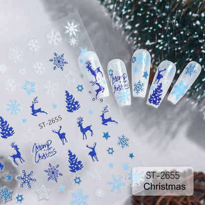 3 to 12 Sheets 3D Christmas Santa Snowman Reindeer Tree Snowflake Lights Gnome Self-Adhesive Nail Art Stickers