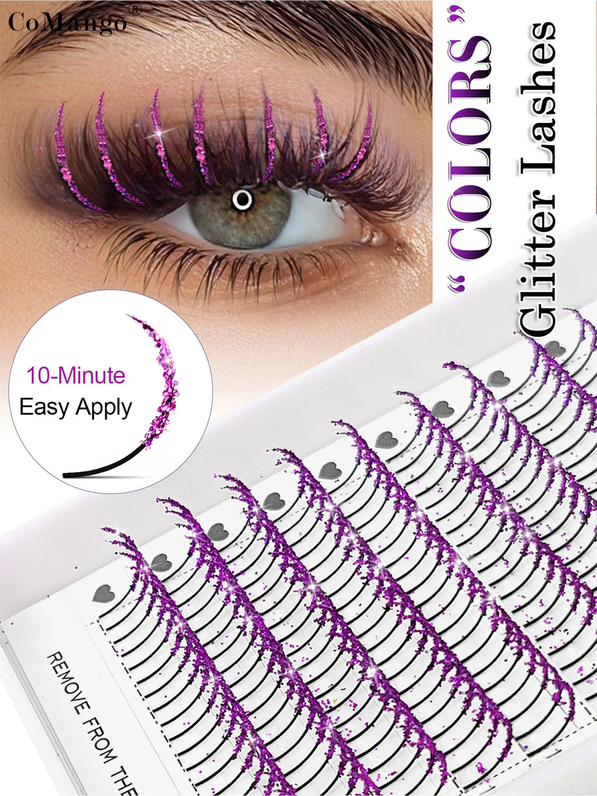 CoMango Shinning Colored Glitter Spikes Eyelash Extension Sliver Purple Blue Pink For Christmas Cosplay Party Makeup