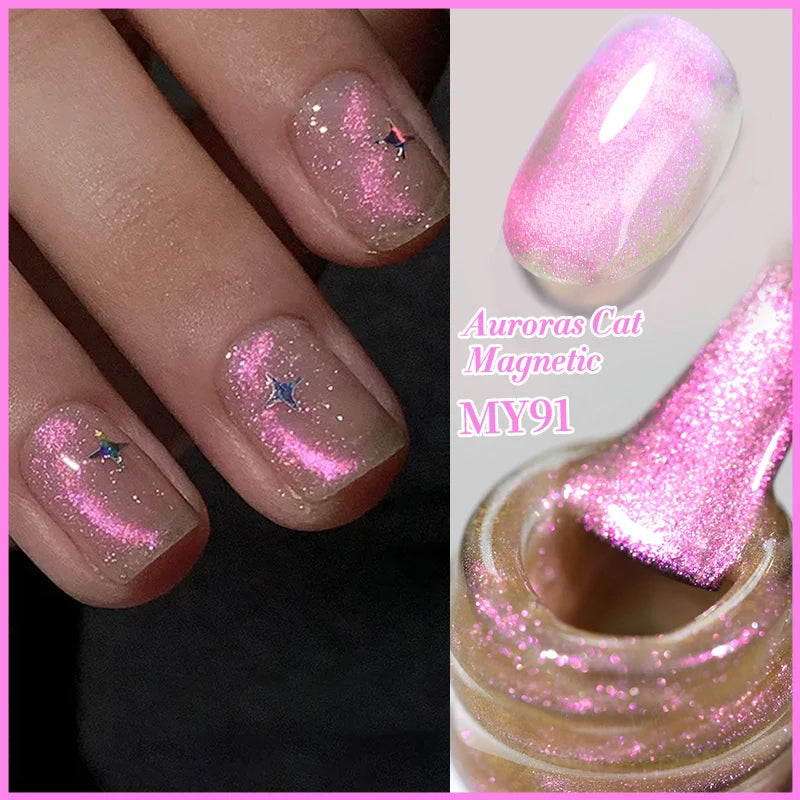BORN PRETTY 10ml Rainbow Glass Cat Magnetic Nail Gel Polish Sparkling Double Light Reflective Glitter Colorful Laser Varnish