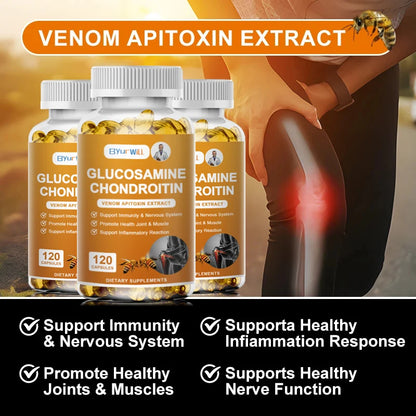 Bee Venom Glucosamine Chondroitin MSM Capsules - Joint Health Supplement for Mobility, Flexibility and Joint Pain Relief
