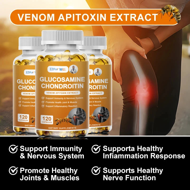 Bee Venom Glucosamine Chondroitin MSM Capsules - Joint Health Supplement for Mobility, Flexibility and Joint Pain Relief