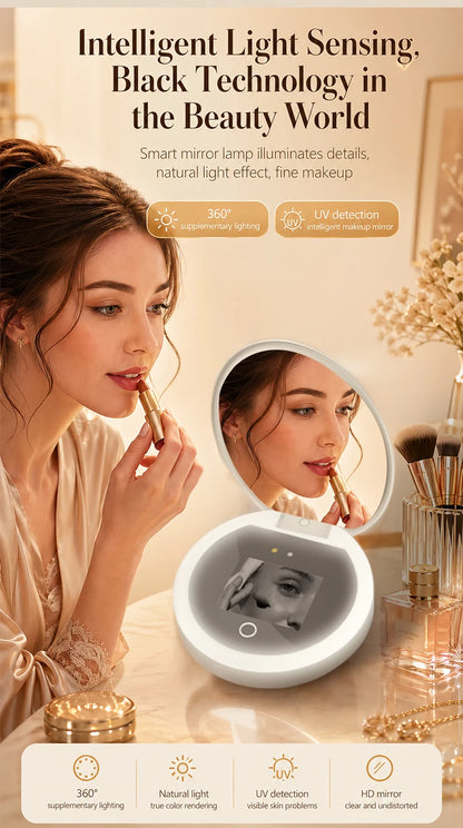 TJMIR UV Smart Sunscreen Mirror Portable LED Makeup Mirror with UV Detection & Sunscreen Testing