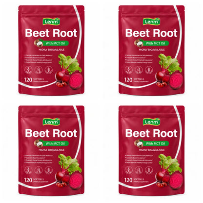 Lenm Beet Root Softgels Natural Antioxidant Supplement for Blood Circulation Vitality & Endurance Support with MCT Oil 120 Count